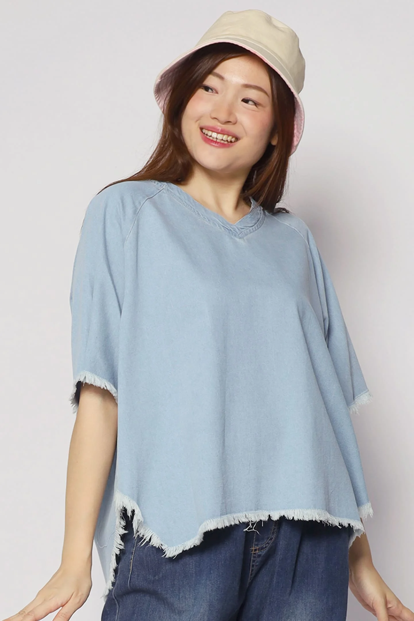 Johan Fringe Top in Blue Denim