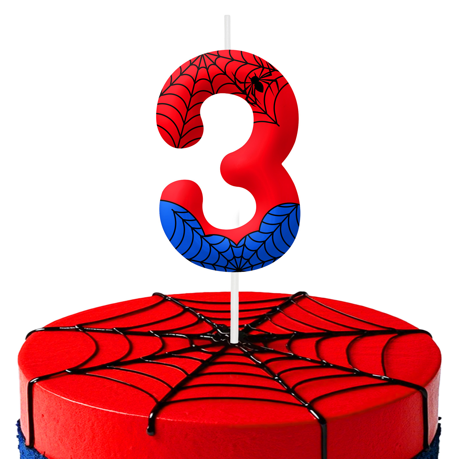 WickAuraMJ Red Blue Spider Style Birthday Number Candles with Cake Topper, Party Decorations for Children Birthday Celebration