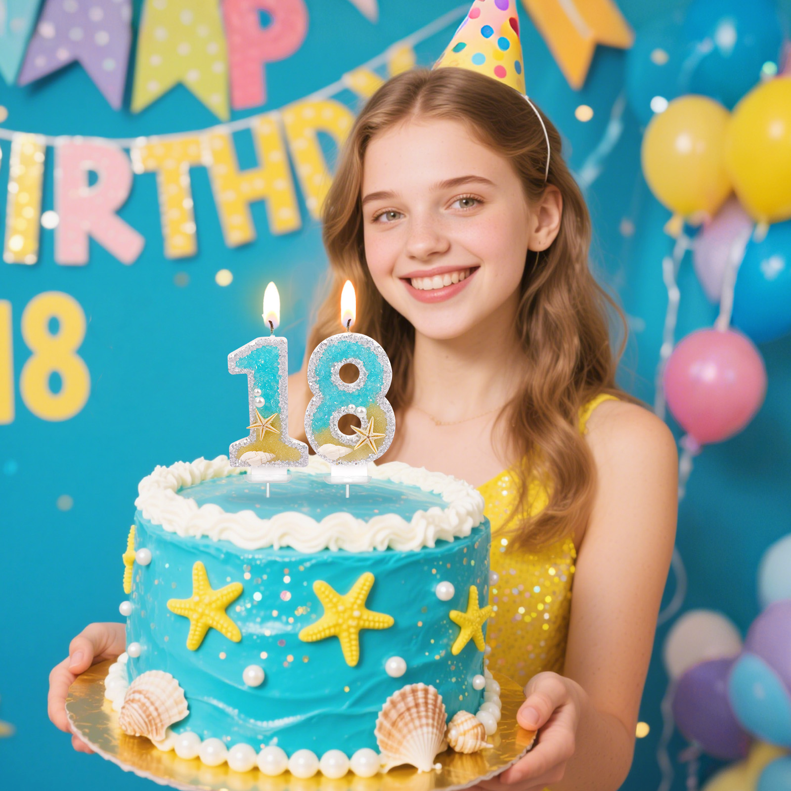 WickAuraMJ Blue Seashell Birthday Number Candles with Ocean Theme Cake Topper, Party Decorations for Kids Boys Girls Beach Mermaid Birthday Celebration