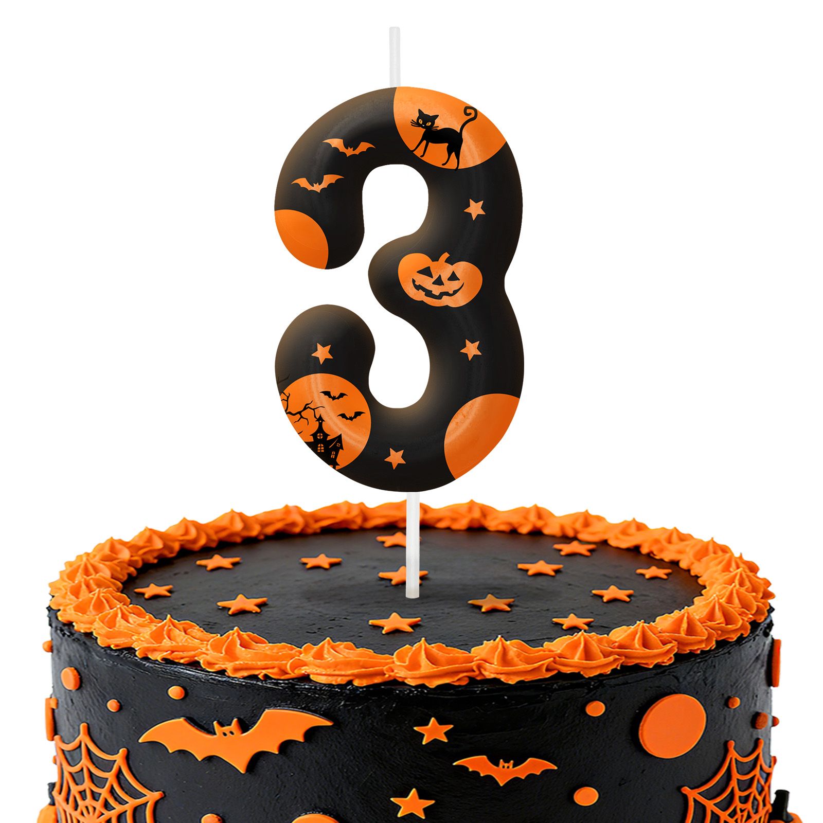 WickAuraMJ Halloween Themed Birthday Number Candles with Pumpkin Ghost Skull Cake Topper, Party Decorations for Kids Halloween Birthday Celebration