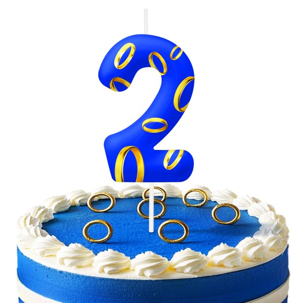 WickAuraMJ Blue & Gold Ring Number Birthday Candles with Glitter Gold Hoop Cake Topper, Party Decorations for Kids Boys Girls Birthday Celebration